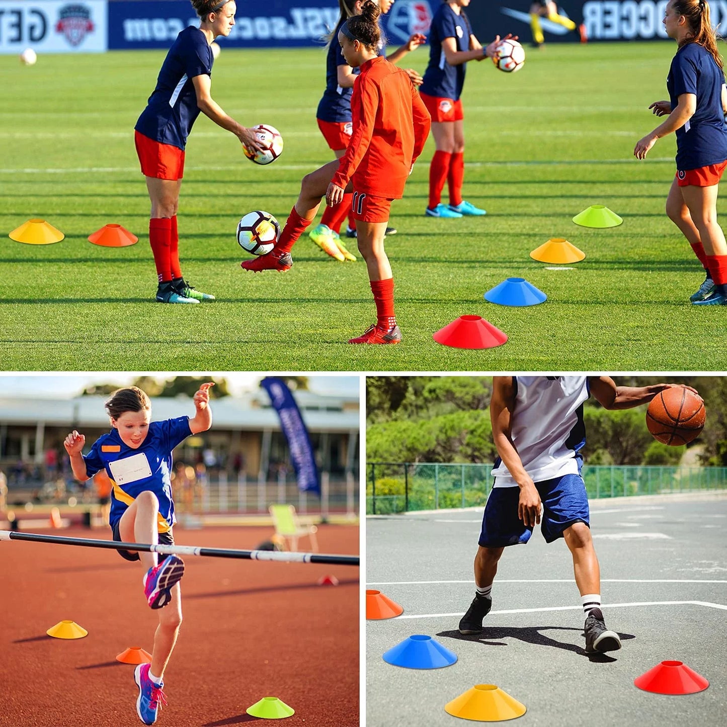 Unlock Your Athletic Potential with 50Pcs Pro Agility Soccer Cones - Complete Set with Carry Bag and Whistles for Ultimate Training