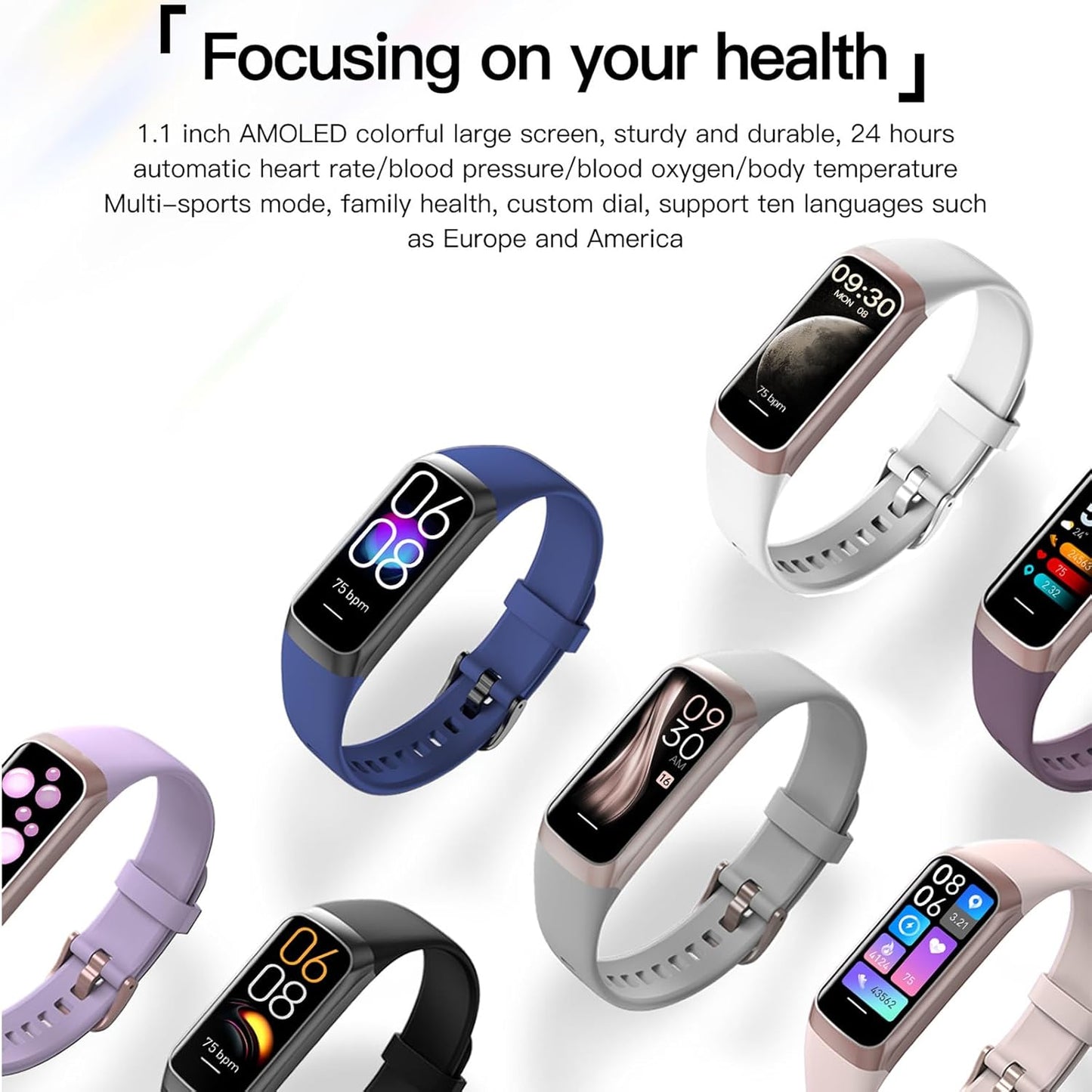 Revolutionary Health & Fitness Tracker for Men and Women - Stylish Amoled Display, IP68 Waterproof, Heart Rate Monitor, and 25 Sports Modes for Ultimate Wellness