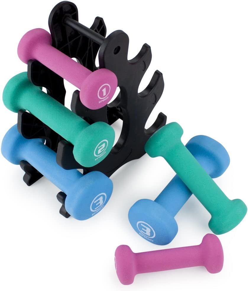 Versatile Neoprene Dumbbell Set with Rack - 1, 2, and 3 Lbs for Home Gym and Outdoor Workouts