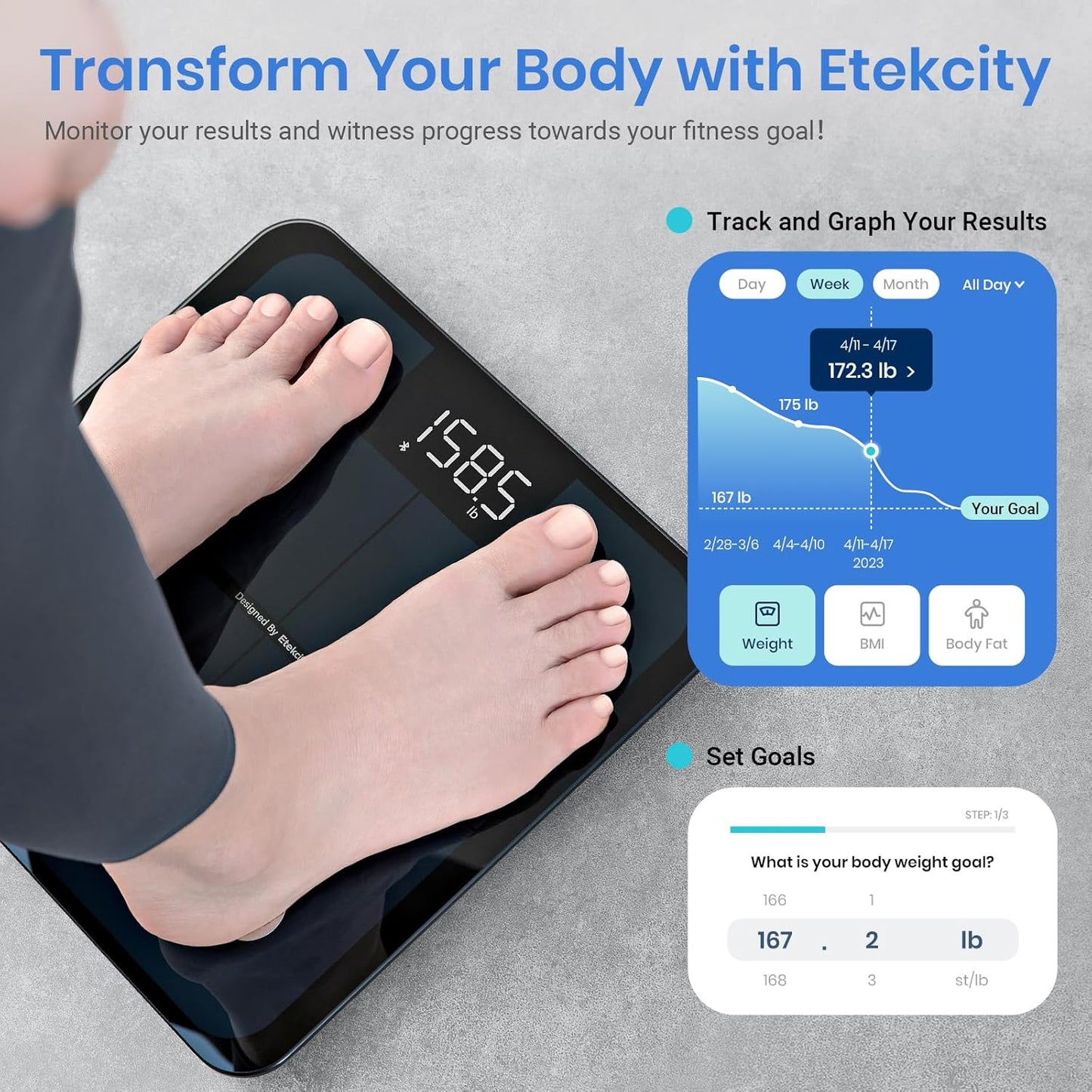 Transform Your Health Journey with Our Smart Body Weight Scale - Accurate Bluetooth Bathroom Scale with BMI, Body Fat, and Muscle Mass Tracking