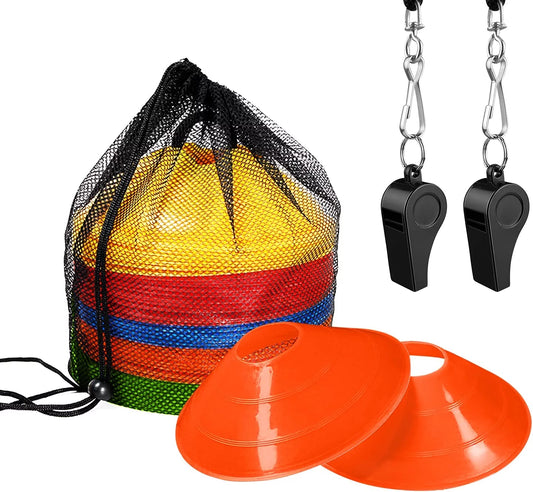 Unlock Your Athletic Potential with 50Pcs Pro Agility Soccer Cones - Complete Set with Carry Bag and Whistles for Ultimate Training