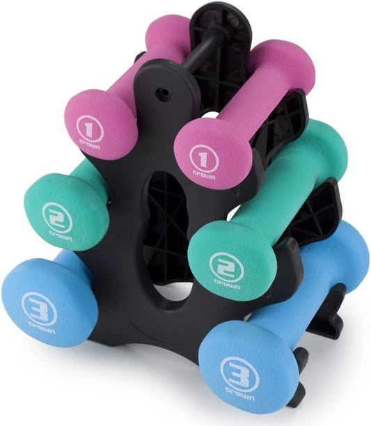 Versatile Neoprene Dumbbell Set with Rack - 1, 2, and 3 Lbs for Home Gym and Outdoor Workouts